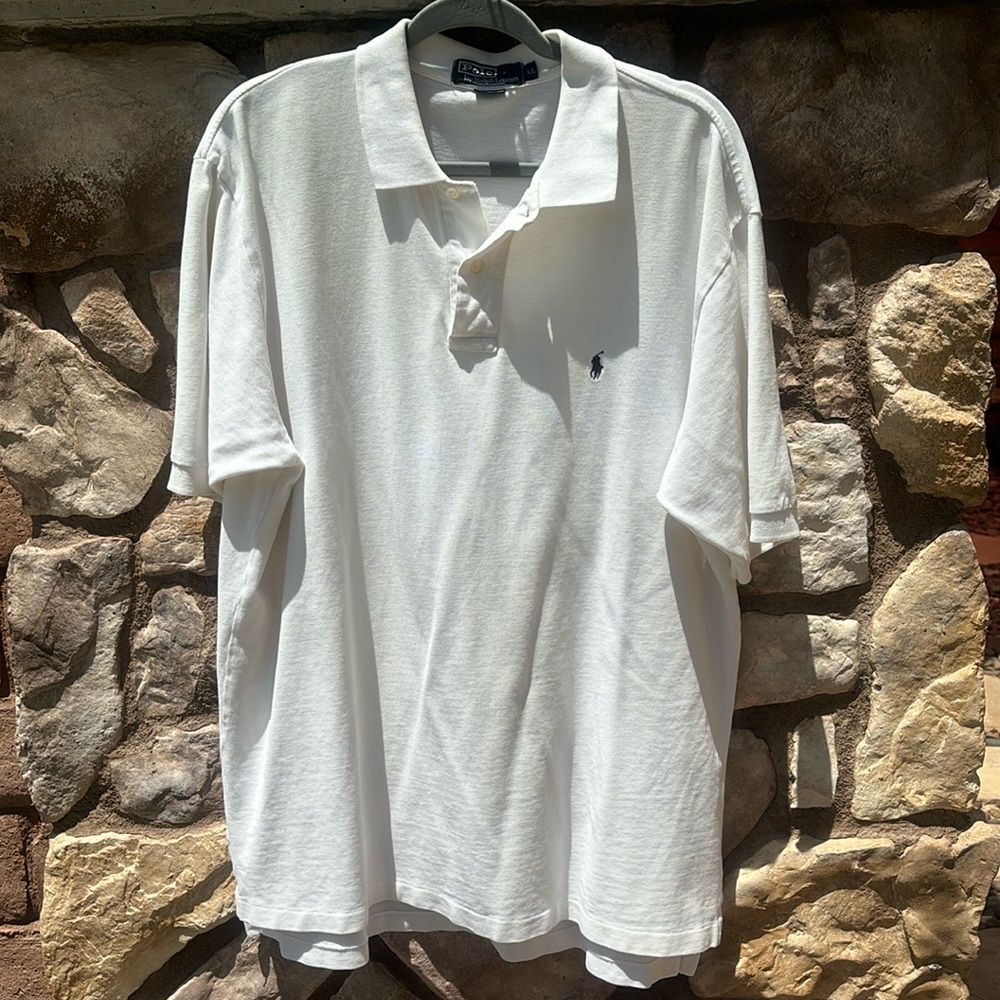 Polo Ralph Lauren White Polo Shirt Logo Front Short Sleeve Size XL